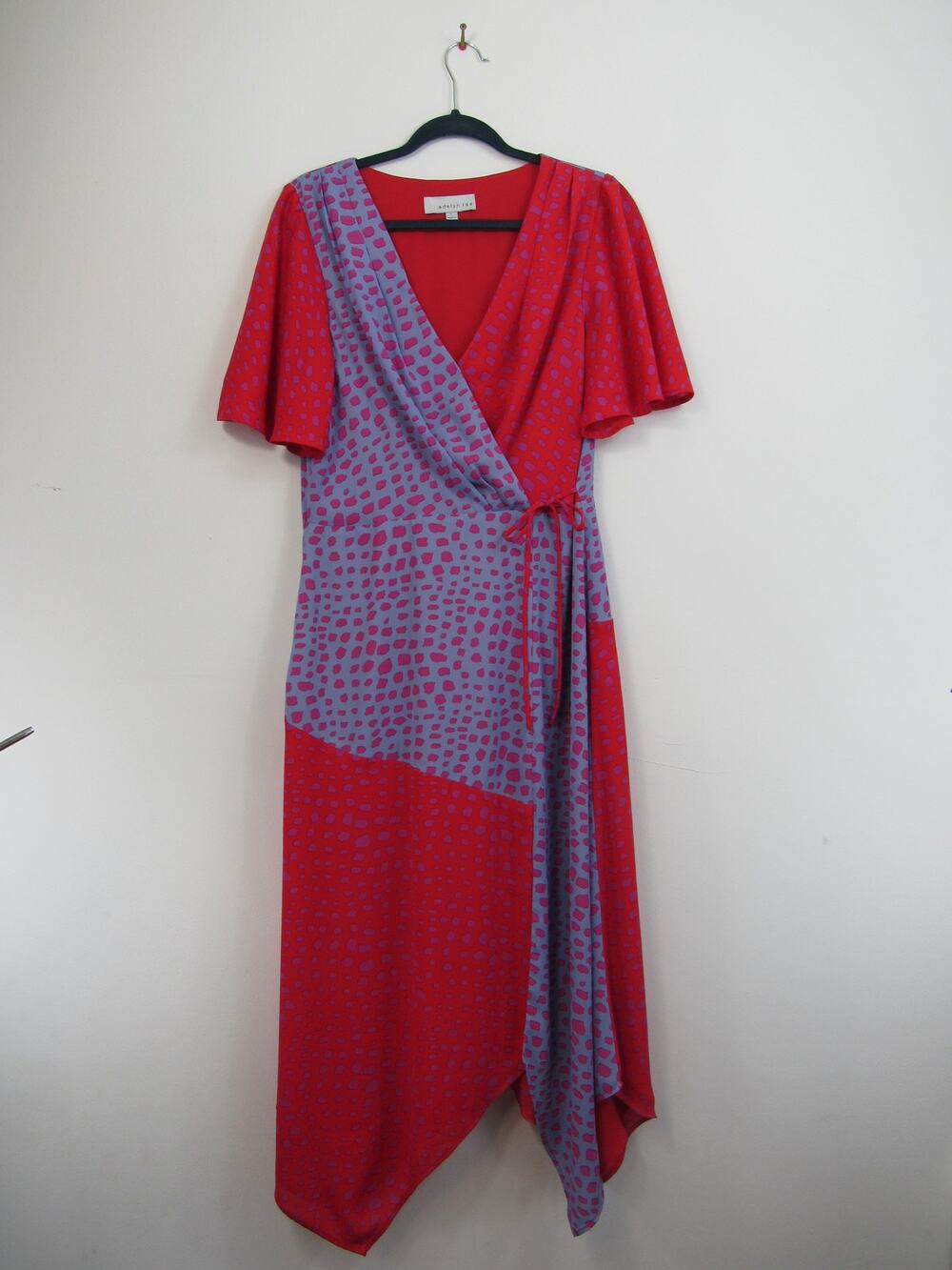 Adelyn Rae Large Lorna Polka Dot Wrap Dress Red Purple Asymmetrical Hem